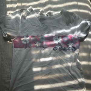 PLAYBOY BY PACSUN FLORAL WHITE BABY TEE
